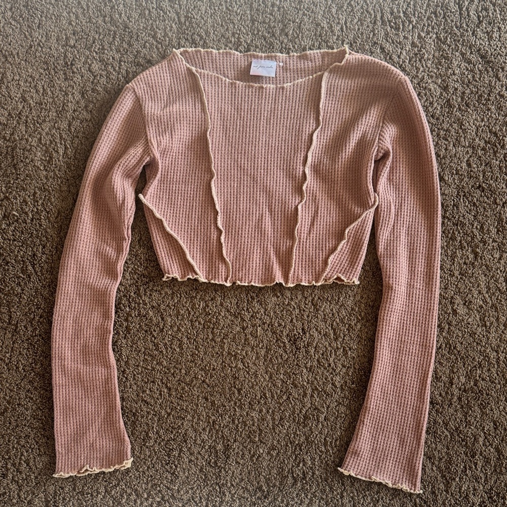 Ribbed Blush Long Sleeve Crop Top